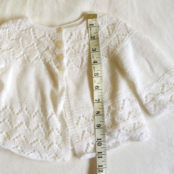 handmade white knit cardigan sweater 3-6 months baby girl - Picture 6 of 7